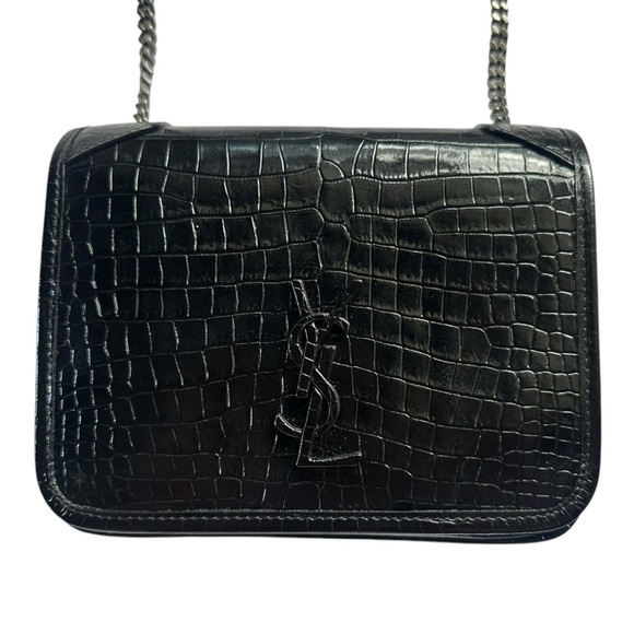 Saint Laurent Black Croc-Embossed Leather Crossbody Bag - Picture 3 of 15